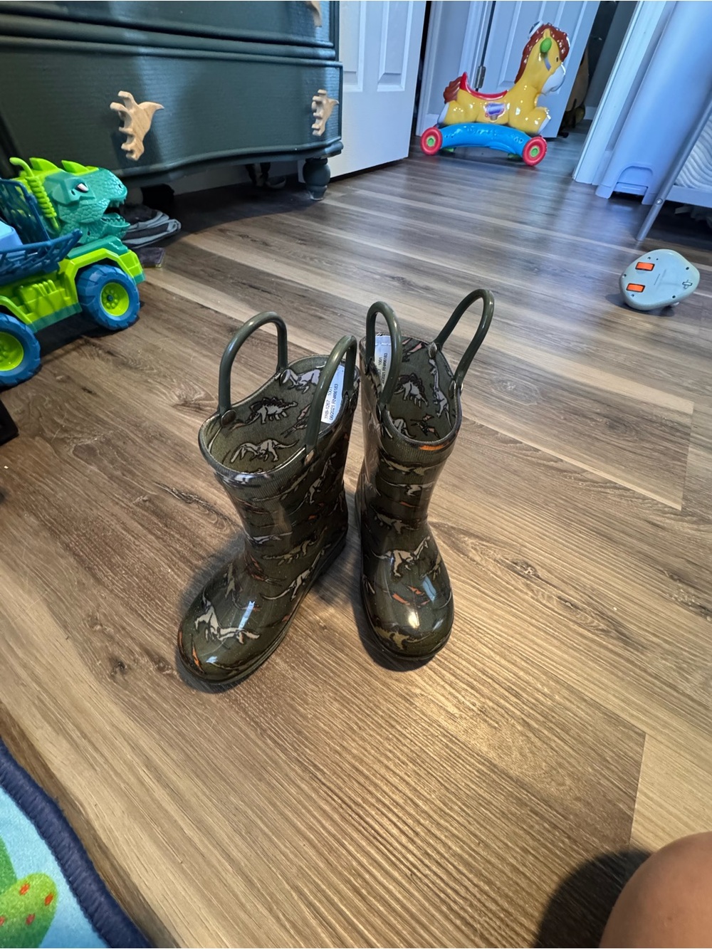 Kids Rain Boots with Dinosaur Print - Green